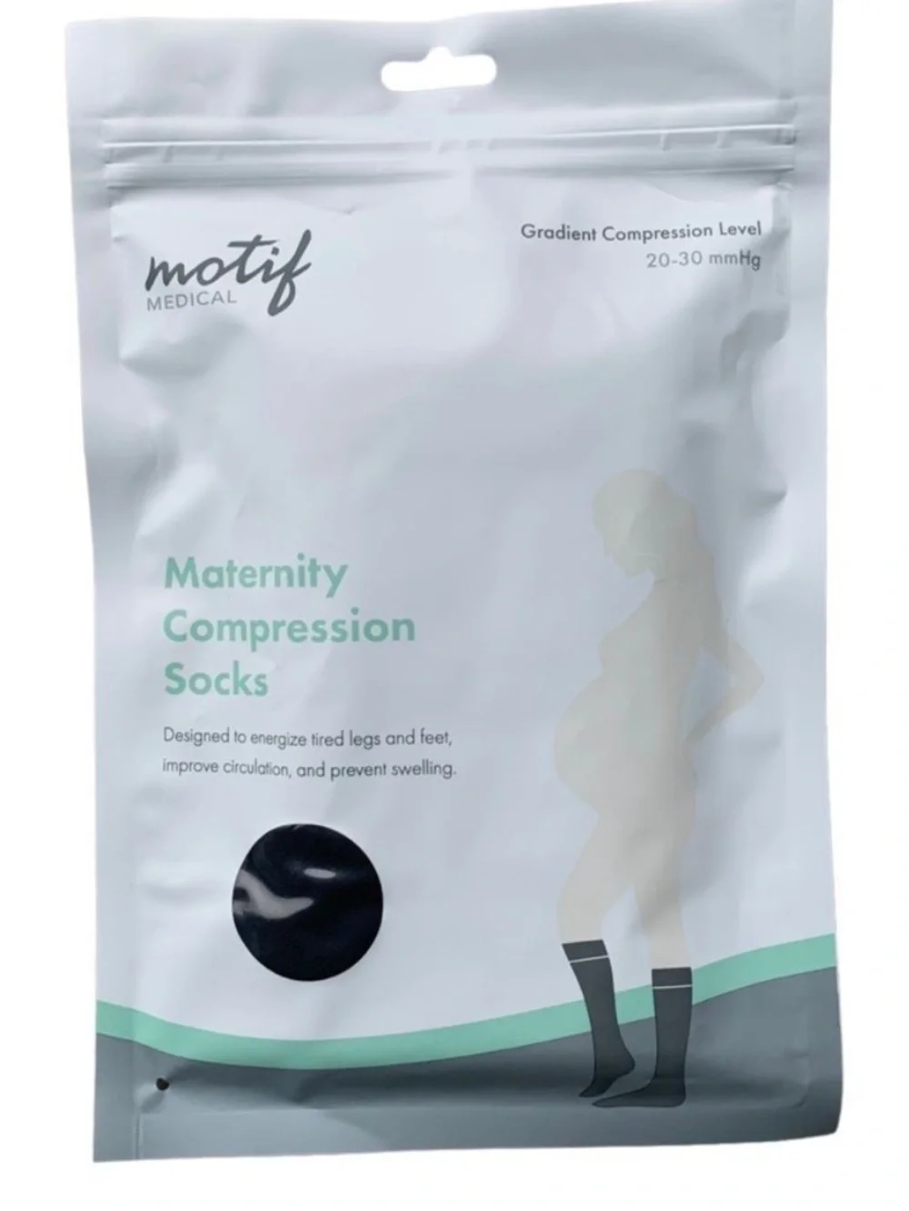 Motif Medical Maternity Compression Socks Black Green size Medium NEW